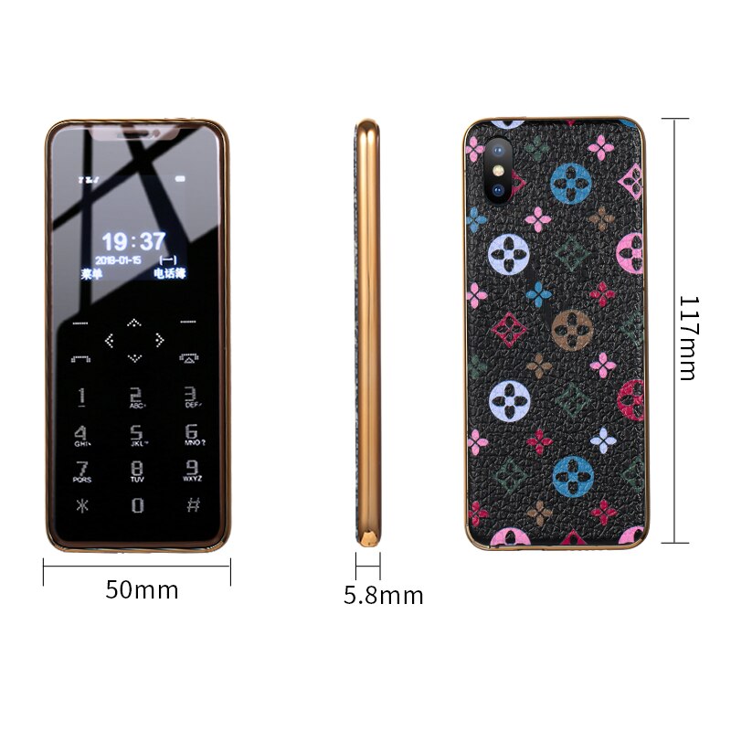 Ultra-Dunne Metalen Frame Lederen Back Cover Kleine Mobiele Telefoon Bluetooth Dialer Dual Sim-kaart Kinderen Telefoon Touch Key trillingen