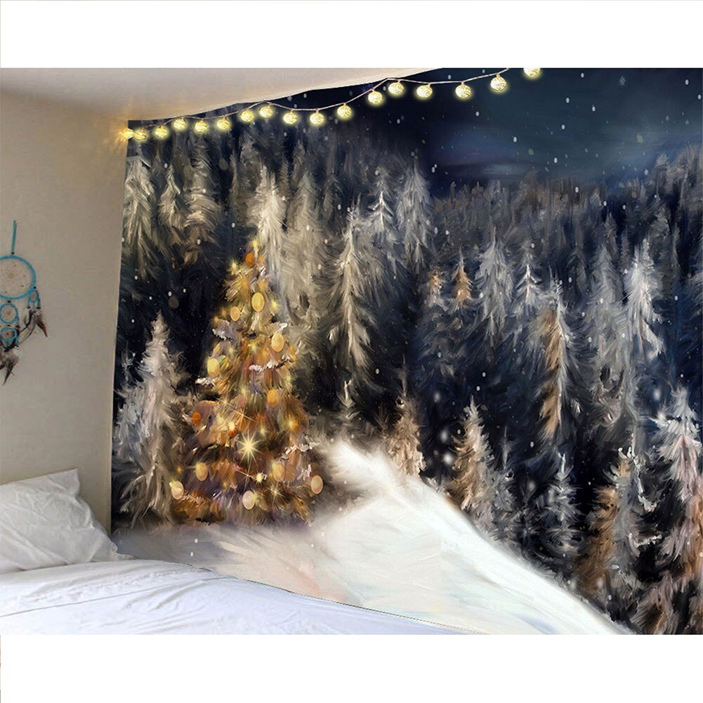 Neue Jahr Wandbehang Tapisserie, Frohe Weihnachten Baum Rentier Schneeflocke Wald Wandteppich für Schlafzimmer, Wohnzimmer, Wohnheim