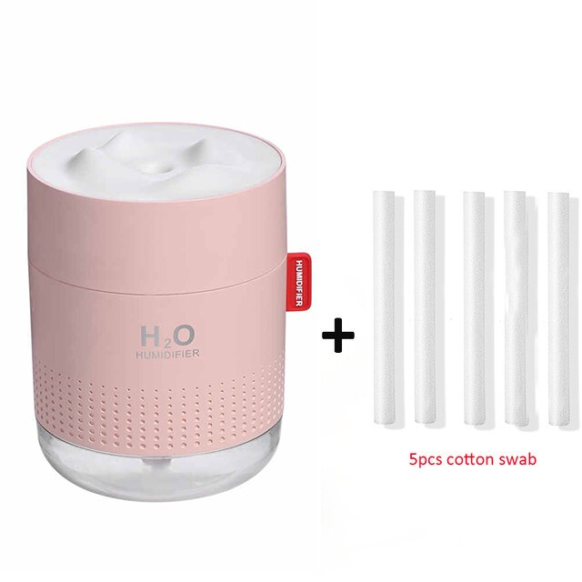 500ml trådløs luftfugter 2000 mah genopladelig kølig tåge ultralyd aroma diffuser bærbar  h2o luft luftfugter til hjemmebil: Pink og 5 filtre