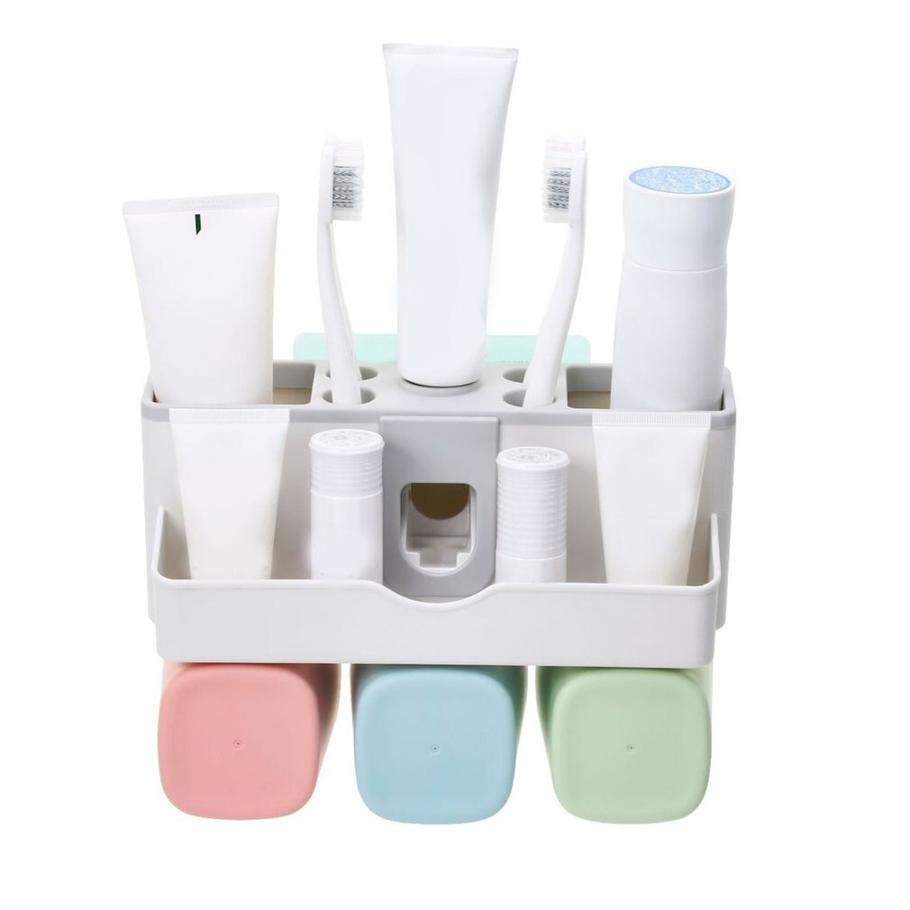 Suction Wall Toothbrush Holder Automatic Squeeze Toothpaste Dispenser Toothbrush Toothpaste Cup Bathroom Tools: as show 2