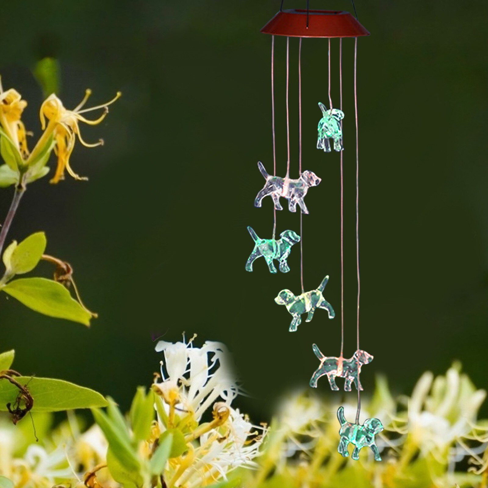 40# Small Dog Wind Chime Solar Led Lamp Rainbow Suncatcher Garden Decoration Outdoor Hanging Light Decorative Suncatcher