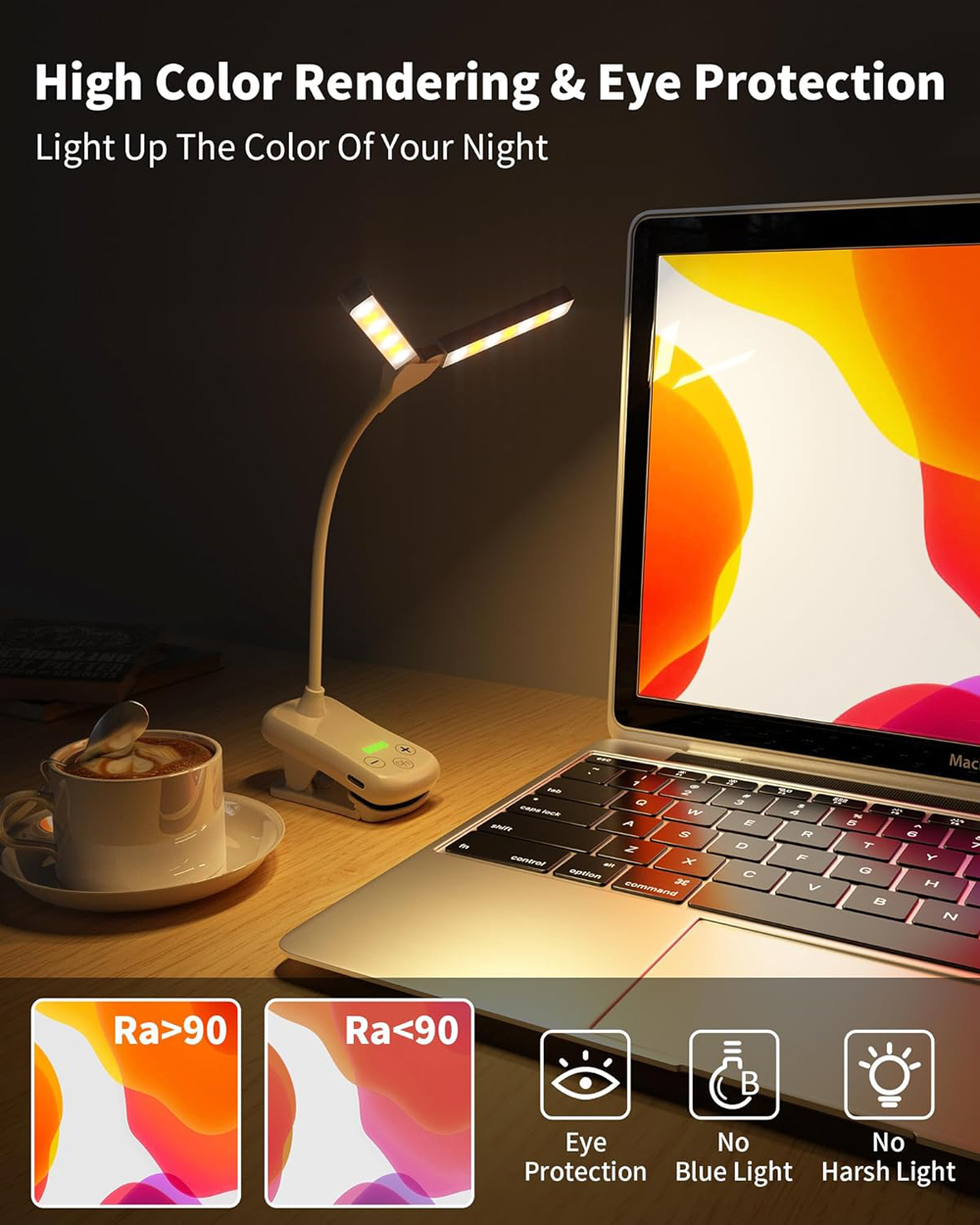 14 LED-Clip-an-Buchleuchte, 3 Farben, 8 Helligkeiten, wiederaufladbares USB-Nachtlicht, tragbare Leseleuchte, Buchlampe