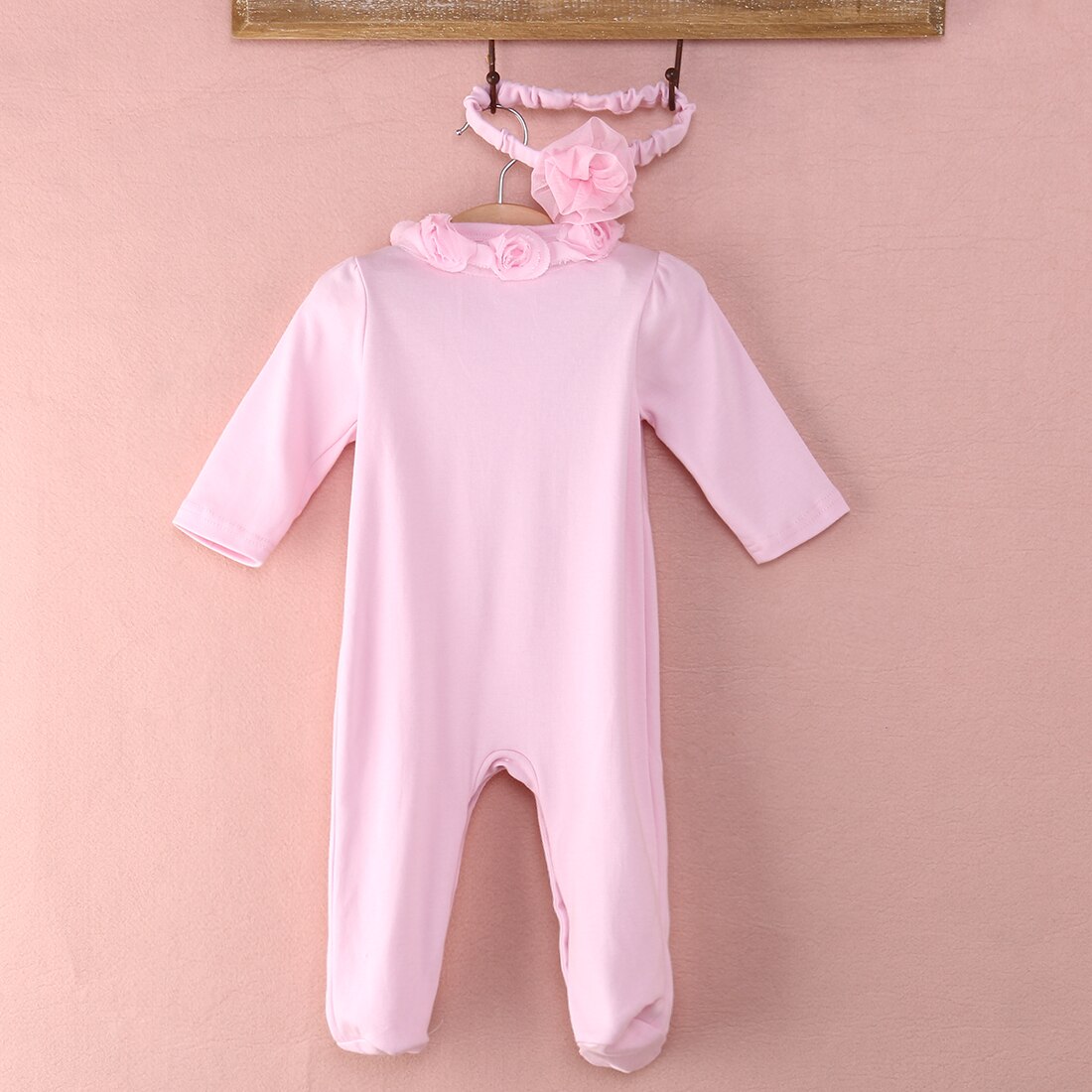 Solid lange mouwen Ruches Knoppen Up Deken Sleeper Voor Baby Meisje