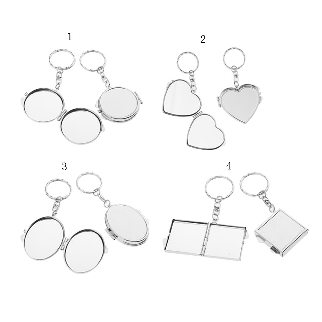 2x Portable Mini Folding Mirror Keychain Novelty Makeup Mirror Key Ring