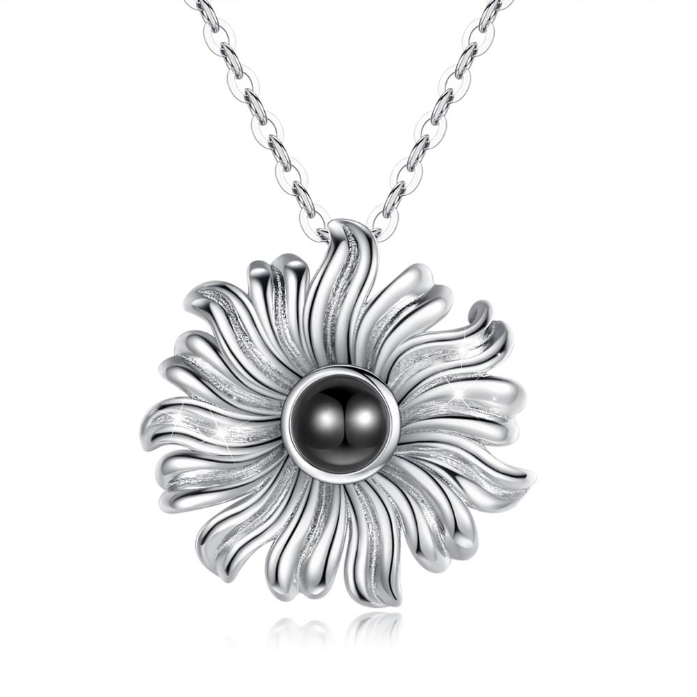 EUDORA 925 Sterling Silver Summer golden sunflower Pendant I love you 100 language Necklace with box Women sister Fine Jewelry: CYTYD026BJ