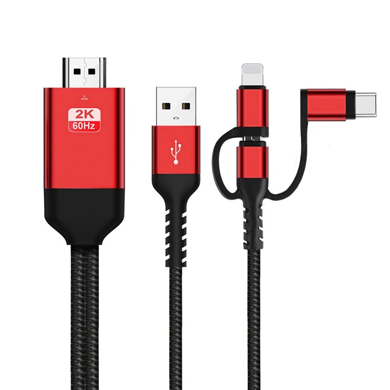 3 In 1 Micro-Usb Type-C Naar Hdmi Compatibele Adapter Kabel Hetzelfde Scherm Kabel Telefoon Naar Hdmi hetzelfde Scherm Kabel 2M: Default Title