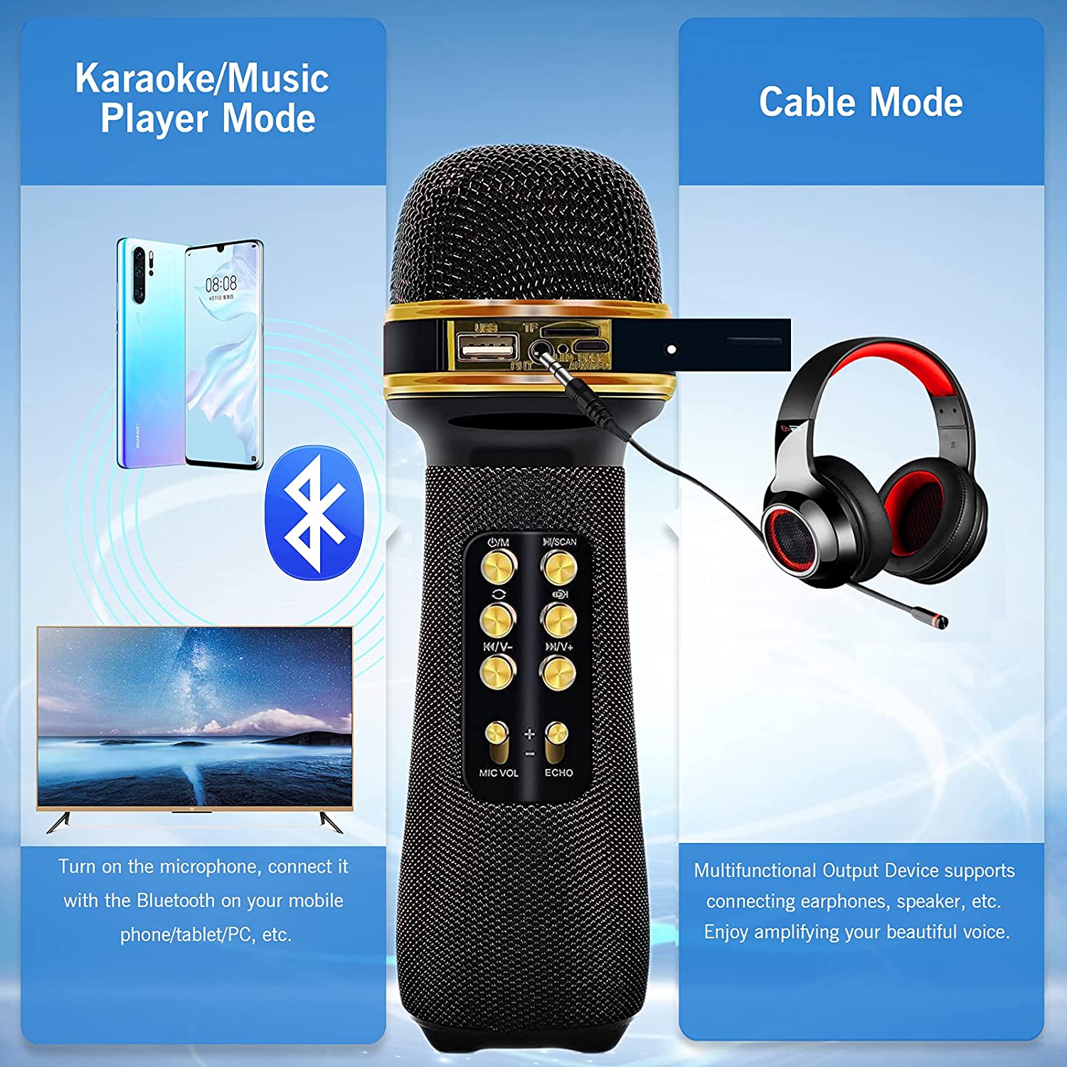 Microphone karaoké sans fil Bluetooth, 7 en 1, Portable, haut-parleur, pour fête à domicile, pour tous les Smartphones