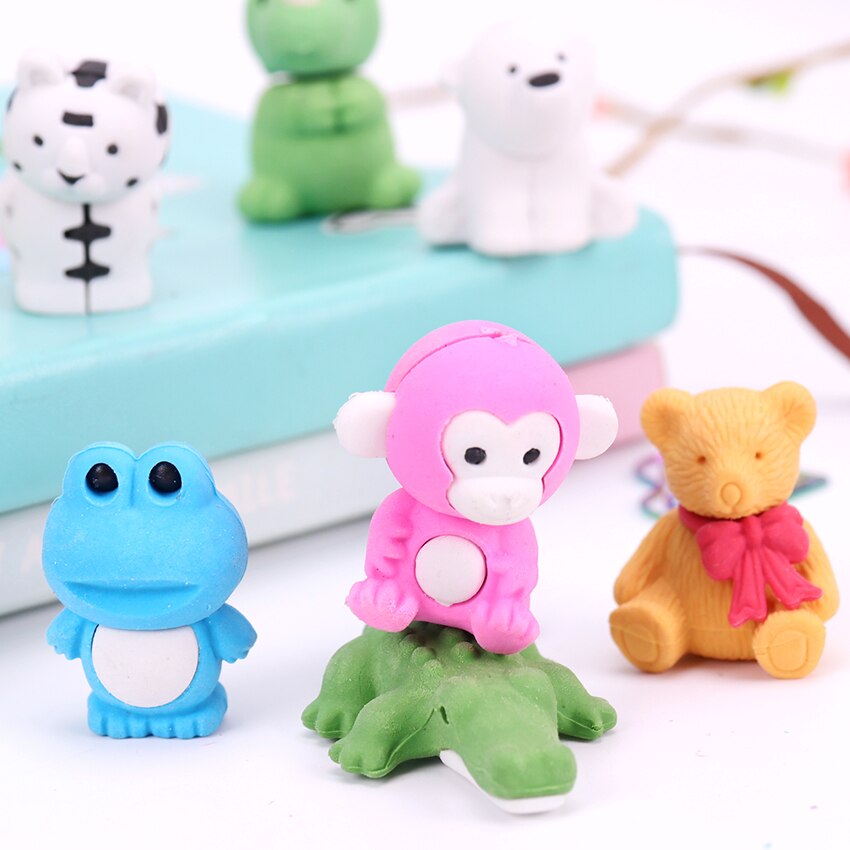 Stationery Supplies Kawaii Animal Pencil Erasers for Office School Kids Prize Writing Drawing Student 3PCS