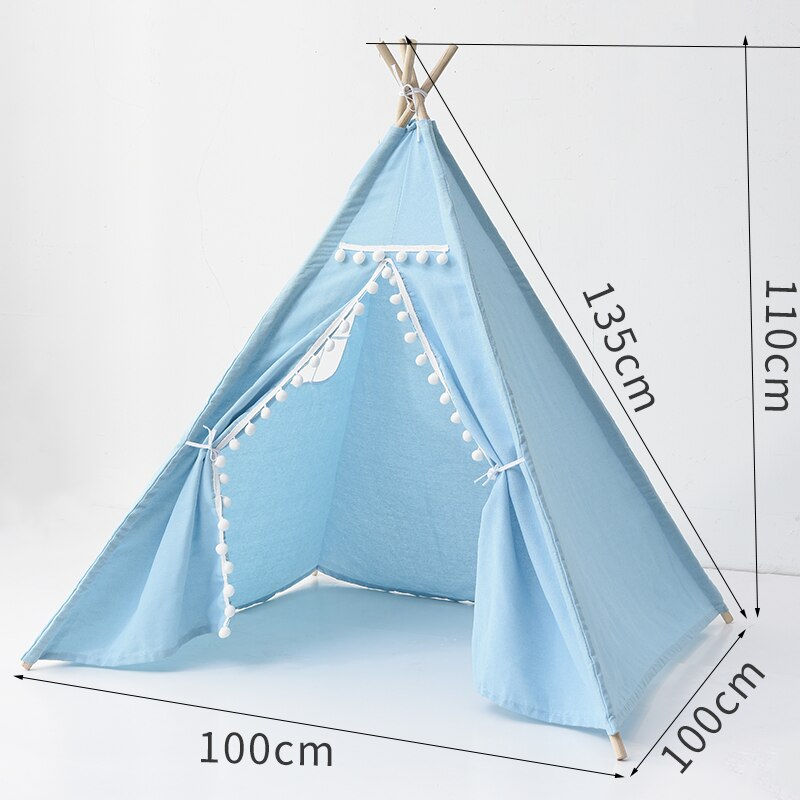 1.3M Portable Children&#39;s Tent Tipi Indian Tents for Kids Large Baby Playhouse Outdoor Camping House Child Teepee Castle Carpet: GR0069-Blue