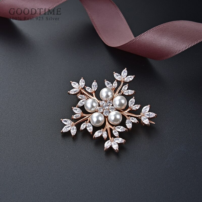 Women Brooch Noble Sterling Silver Brooch With Zircon Snowflake Rhinestone Beads Brooch Jewelry Clothes Pin For Party Dress