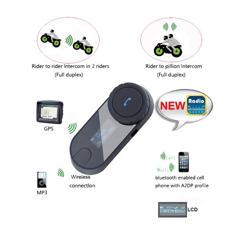 FreedConn T-COMSC Motorcycle Motorbike Helmet Bluetooth Intercom Interphone Headset,LCD (1pc with Soft Cable)