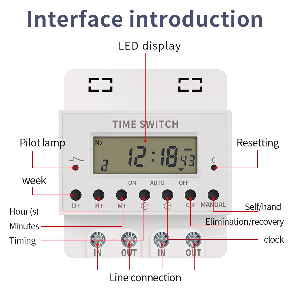 220V 60A Digital Timer Switch Electronic Hour Weekly Programmable Time Controllor Din Rail Timer Switch Time Control