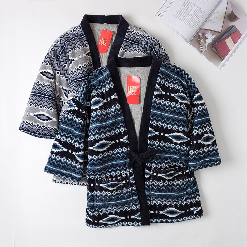 Chaqueta Kimono Haori Lisa Vintage para hombre, abrigo de invierno grueso con relleno de algodón, Kimono, chaqueta, disfraz de Cosplay de samurái japonés, abrigo holgado