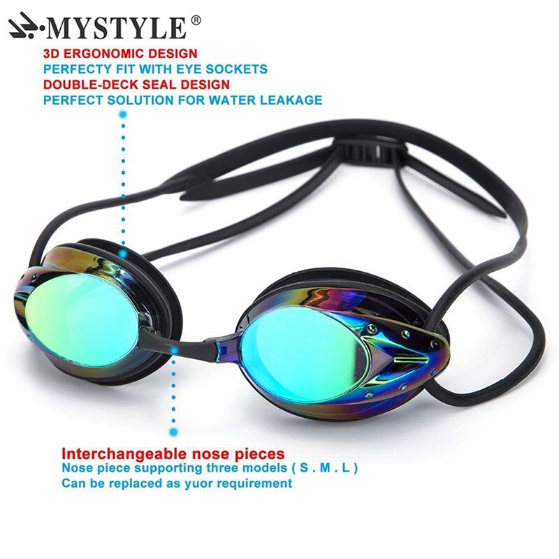 Mystyle Zwemmen Goggle Volwassen Verstelbare Galvaniseren Waterbestendig Anti-Fog Uv Bescherming Zwemmen Goggle 6 Kleuren Eyewear