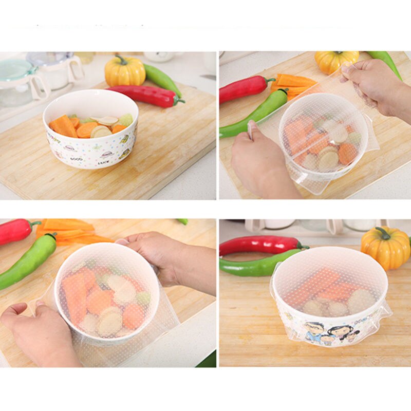 3 Sizes Multifunctional Food Fresh Keeping Saran Wrap Kitchen Tools Reusable Silicone Food Wraps Seal Vacuum Cover Lid Stretch