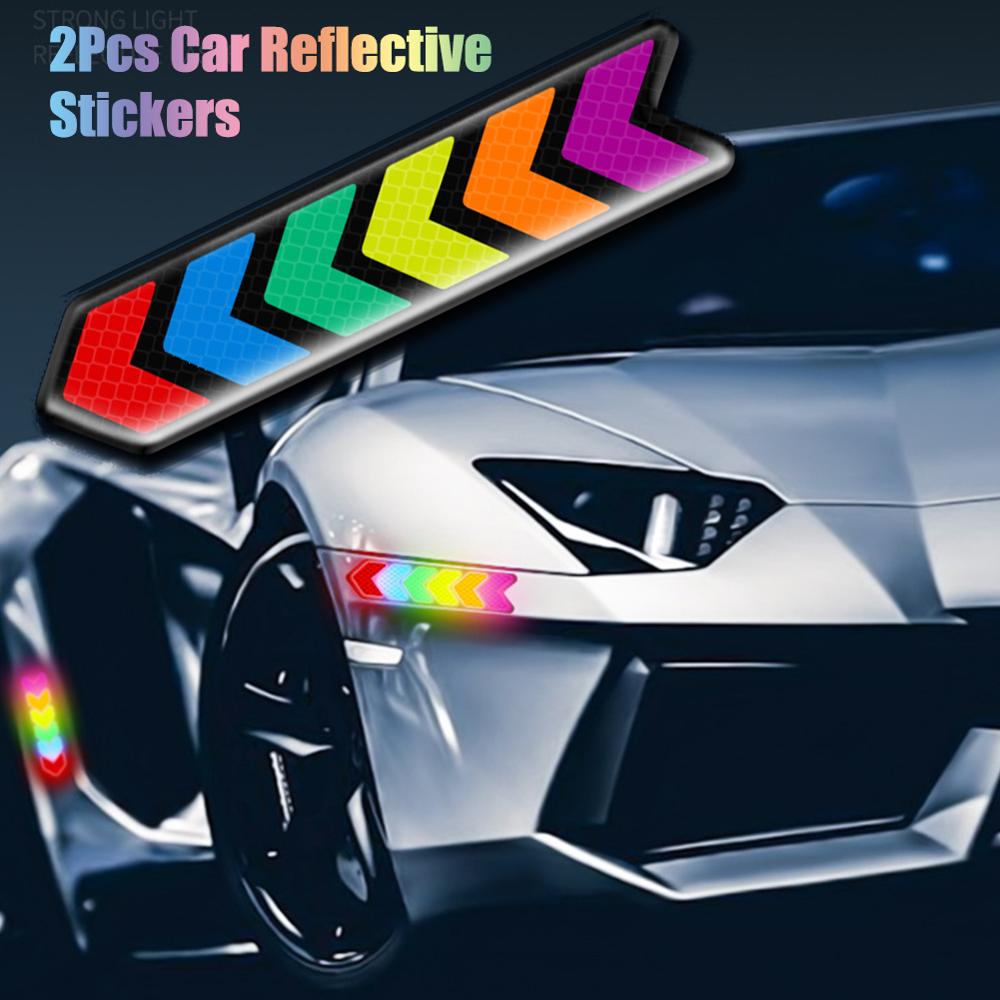 2 Stuks Auto Reflecterende Stickers Anti-Collision Anti-Kras Kleurrijke Veiligheidswaarschuwing Reflecterende Lichaam Interieurstickers