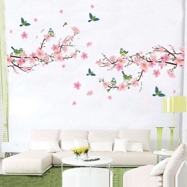 Roze Bloem Sakura Cherry Blossom Tree Verwijderbare Muursticker Voor Woonkamer Slaapkamer DIY Vinyl Art Mural Muurstickers Home decor
