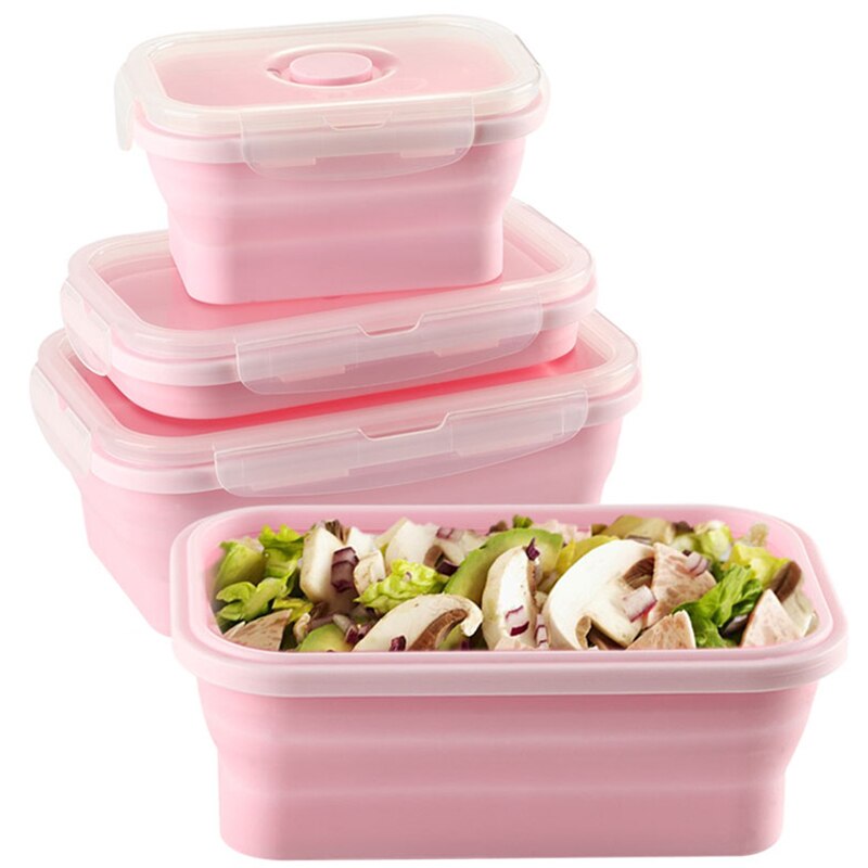 4 stuks Siliconen Vouwen Bento Box Inklapbare Draagbare Lunchbox voor Voedsel Servies Voedsel Container Voedsel Kom Voor Kinderen