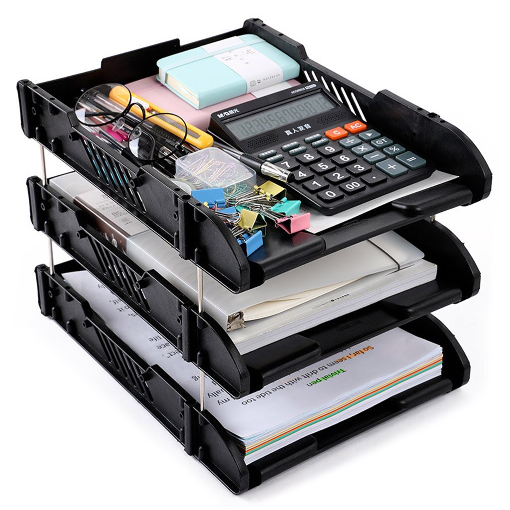 3 Layers Plastic File Basket, Thicken Plastic File Desktop Storage Shelf, Rack Document Holder, School Home Office Supplies