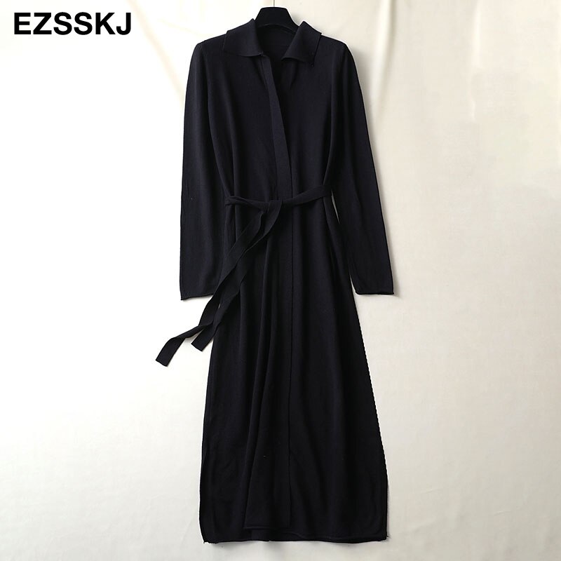 Herfst Winter Maix Trui Jurk Elegante Gebreide Jurk Vrouwen Losse Oversized Lange Jurk Vrouwelijke Vierkante Kraag Trui Jurk: Black