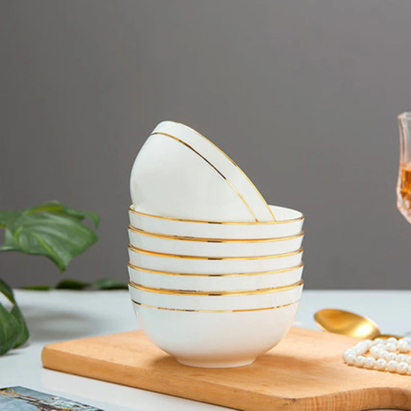 Phnom penh riisi kulho setti koti kiinalainen keittiö keitto nuudeli riisi kulho yksinkertainen luuposliini astiasto terveys &amp; turvallinen salaattikulho: Sarja  of 6 / 4.5 tuumaa