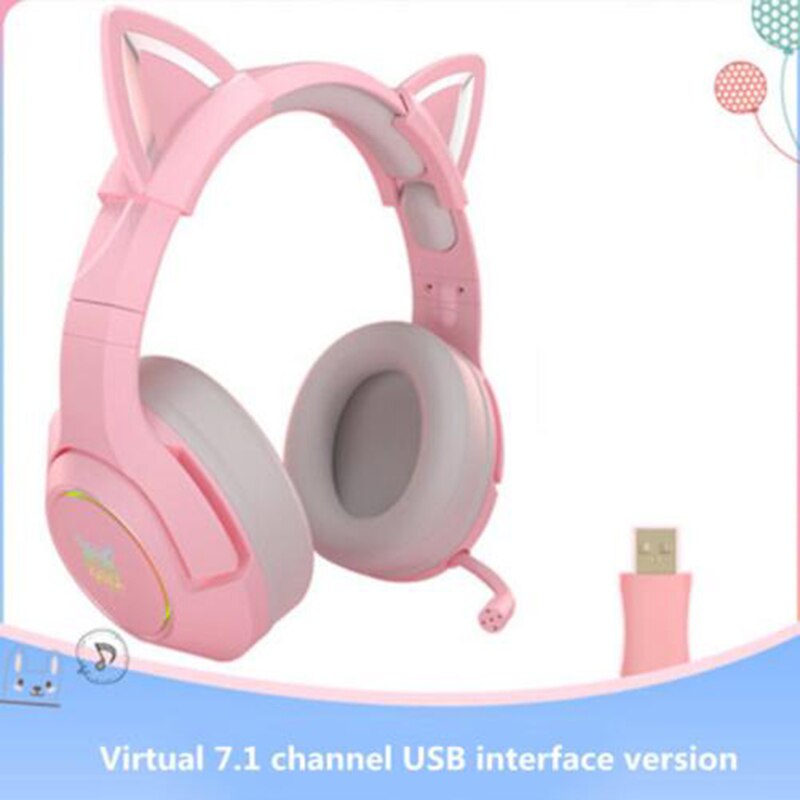 K9 LED Cat Ear Gaming Pink Earphones 7.1 Stereo Sound Removable Noise Canceling Headphone RGB wired Headsets With Mic: USB 7.1