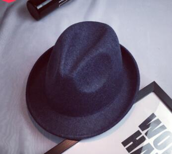100%  uld fedora hat til mænd kvinder uld efterår filt trilby dome kirke cloche cap: Mørkeblå
