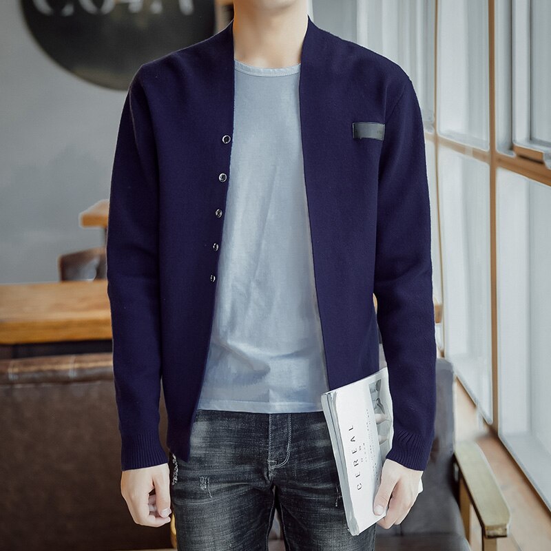 Casual cardigan stickat herr solid sjal tröja herr tunna kappor pull homme långärmade tröjor jackor toppar 3xl