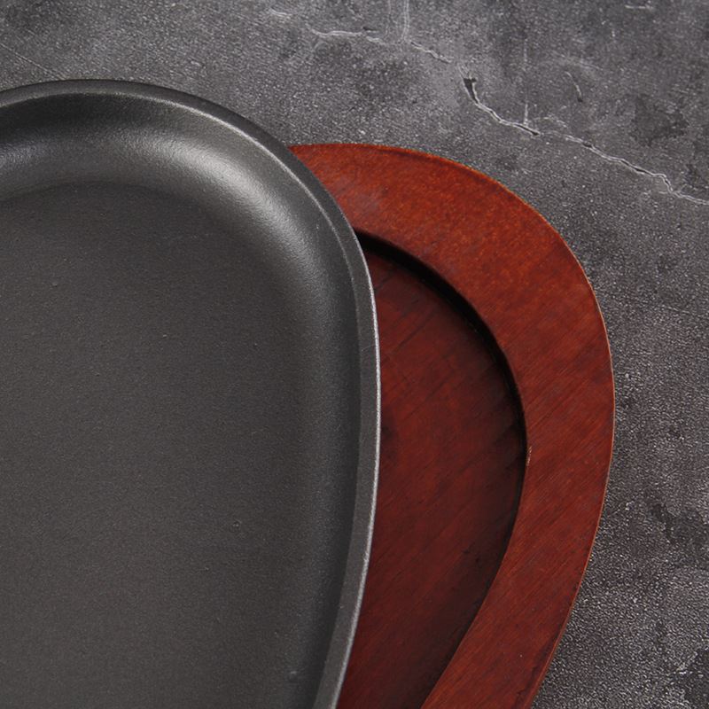Plaque de cuisson ovale japonaise antiadhésive, plaque à pain et gâteau, four noir, support de casseroles à faire soi-même, en fer, remuer, support en bois