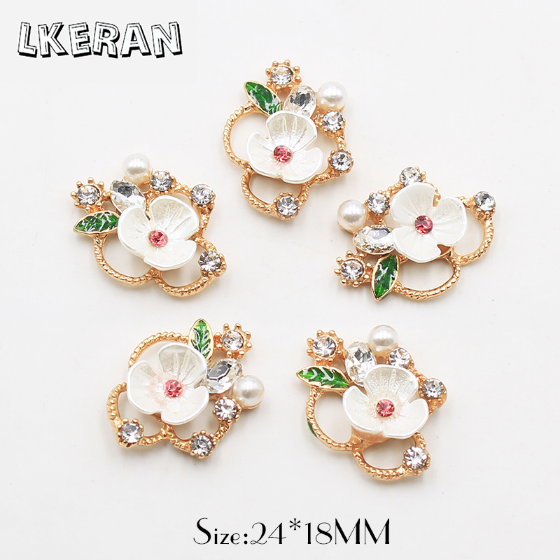LKERAN – boutons en résine strass 18x24mm, 10 pièces, style Simple, fleur, bouton-pression pour nœud de cheveux, bijoux de décoration faits à la main