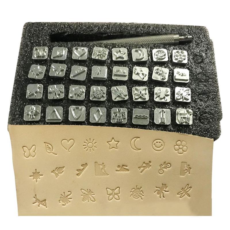 32pcs Leather Printing Punch Tools Handmade DIY Embossing Carving Leathercraft Sculpture Stamp Leather Stamping Tools