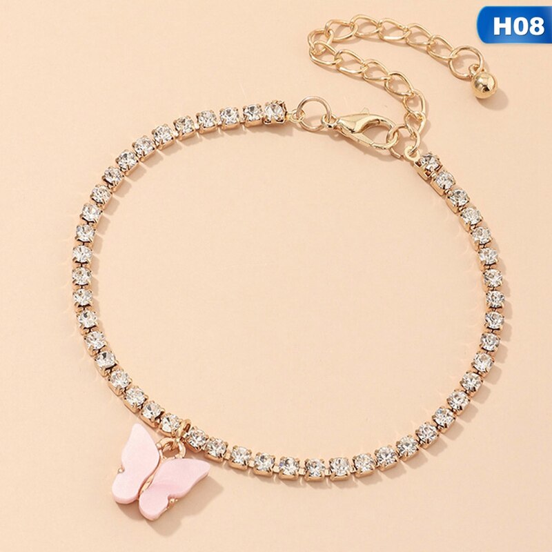 Cuban Link Butterfly Bracelet Gold Crystal Rhinestone Charms Hand Chain Bracelet For Women Jewelry Bulk: BL6030H08