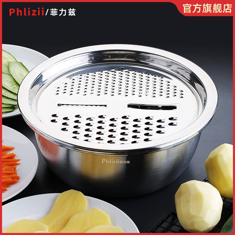 3pcs/set Salad Tools Multifunction Vegetable Drain Stainless Steel Pot Potato Grating Vegetable Slices Tool Kitchen Home E11856
