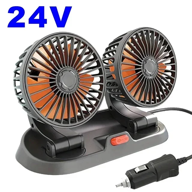 Ventilador de coche 360 ° Ventilador de aire ajustable de 3 cabezales, ventilador eléctrico automotriz, ventilador USB/12V/24V, ventilador silencioso de 2 velocidades para el hogar, escritorio, oficina y coche: Negro