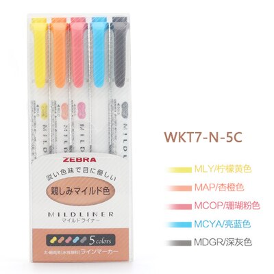 Stylo fluorescent à double tête zèbre mildliner, 3 pièces ou 5 pièces, papeterie japonaise, stylo à crochet, de couleur, kawaii: Affinity colors 5pcs