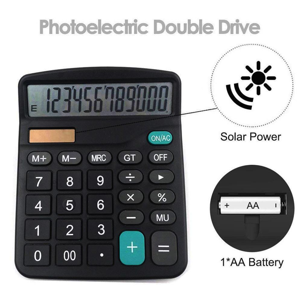 12-Digit Solar Powered Large Display Calculator Home Office Accountant Tools