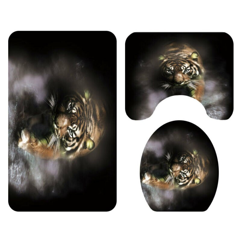 Jul 4 stk/sett baderom moon wolf sklisikker pidestall toalettlokk setetrekk badematte pidestallteppe polyester dusjforheng