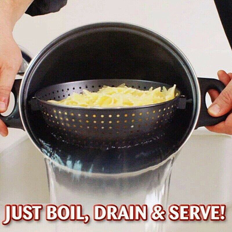 2-in-1 Stainless Steel Pot With Built-In Strainer Basket Not Sticky Pot For Kitchen Drain Pasta Vegetables