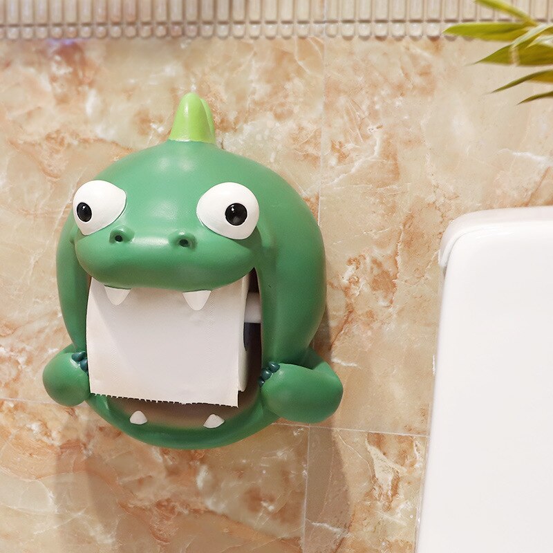 Resin animal toilet paper holder perforated free paper holder bathroom waterproof shark/dinosaur/lion tissue storage towel rack