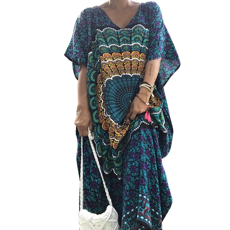 Vestidos largos de Kaftan africano de verano para mujer vestido Vintage con estampado Floral étnico de tallas grandes para mujer
