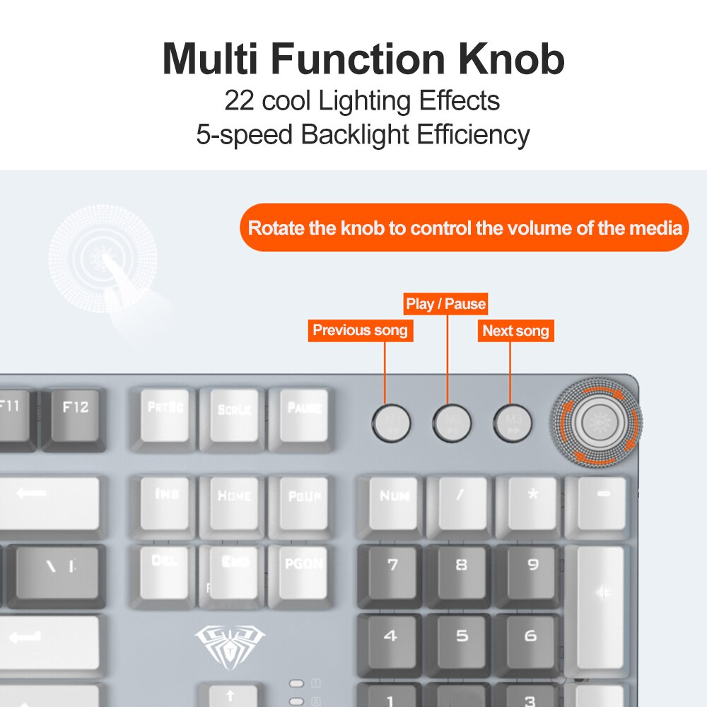 AULA Mechanical Gaming Keyboard White-Light 104 Anti-ghosting Blue/Black Switch Wired Backlight Keyboard for PC Gamer English