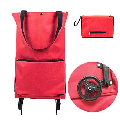 Sac de courses pliable, chariot de courses, achat de nourriture, sac sur roues, sac de légumes, organisateur de Shopping, sac Portable, paquet de traction: Red L