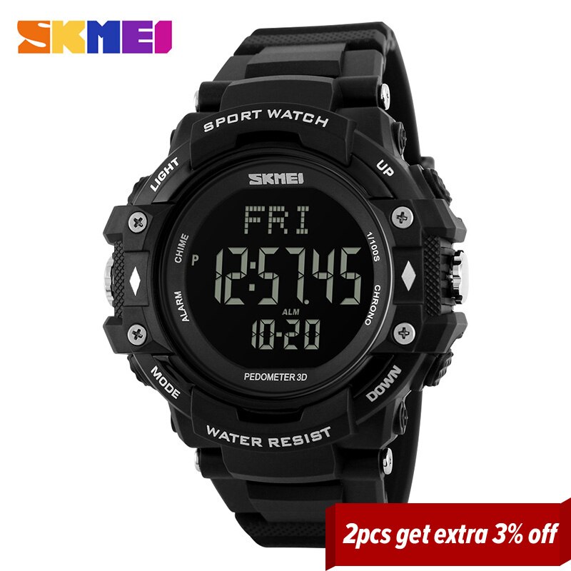 Reloj deportivo SKMEI para hombre, podómetro, Monitor de ritmo cardíaco, contador de calorías, resistente al agua 50M, pantalla LED, reloj Digital para hombre 1180