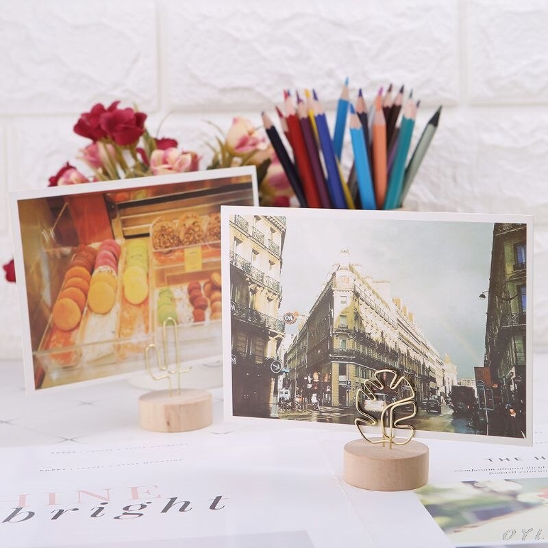 Memo Card Photo Message Picture Clip Note Clamp Table Numbers Round Wooden Base Holder For Wedding Party