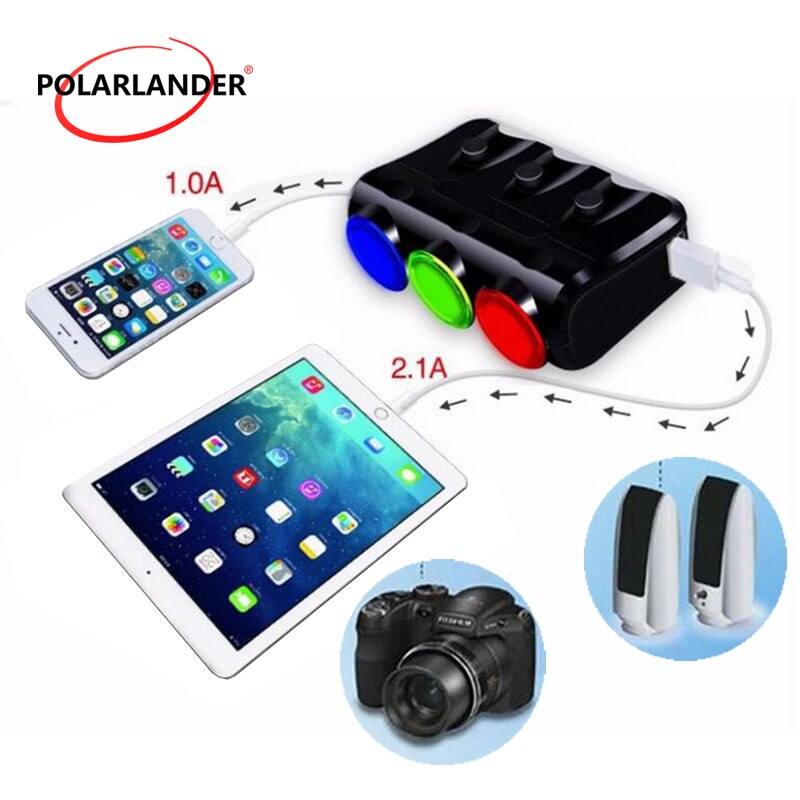 Voor android sigarettenaansteker 12-24v 3- aansluiting telefoonlader voor iphone splitter digitale lcd-scherm stroomadapter