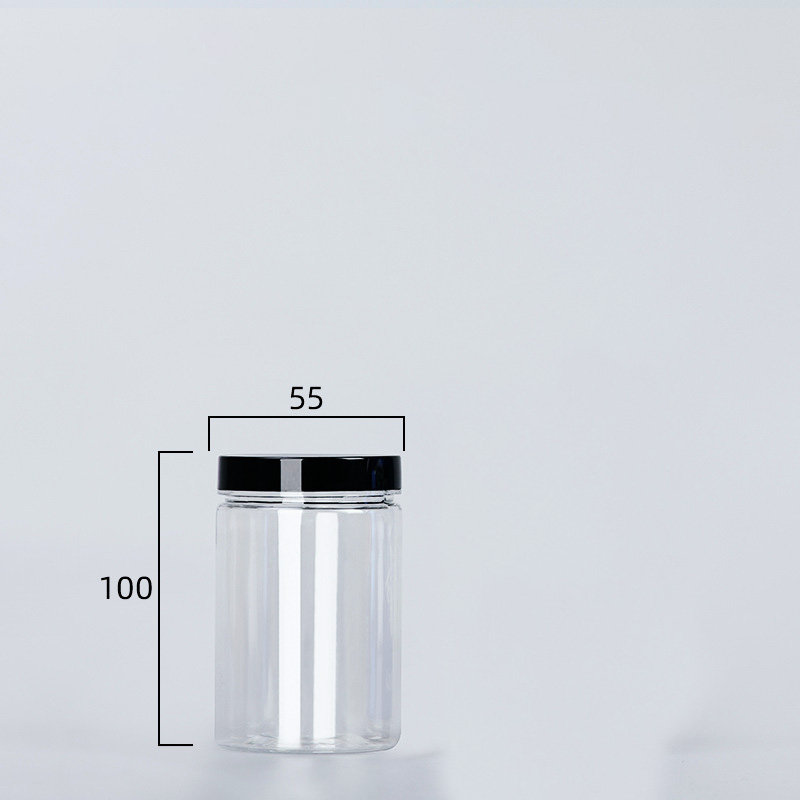 Botella de embalaje de plástico PET transparente, botellas de sellado vacías, cubo Circular, almacenamiento, tarro de galletas, contenedor de tanque de sellado de grado alimenticio, 1 unidad: Gris oscuro