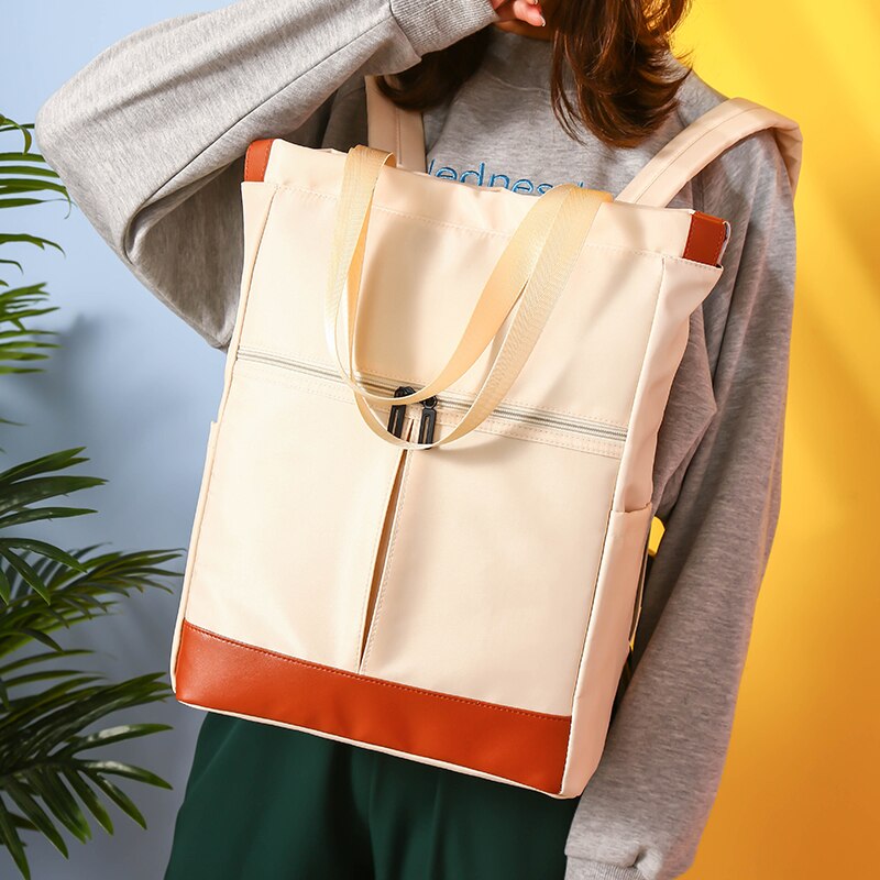 Sekker til kvinner ryggsekk laptop ryggsekk bagpack bag kvinnelig skole kvinners jente ryggsekker sommer vanntett nylon: beige