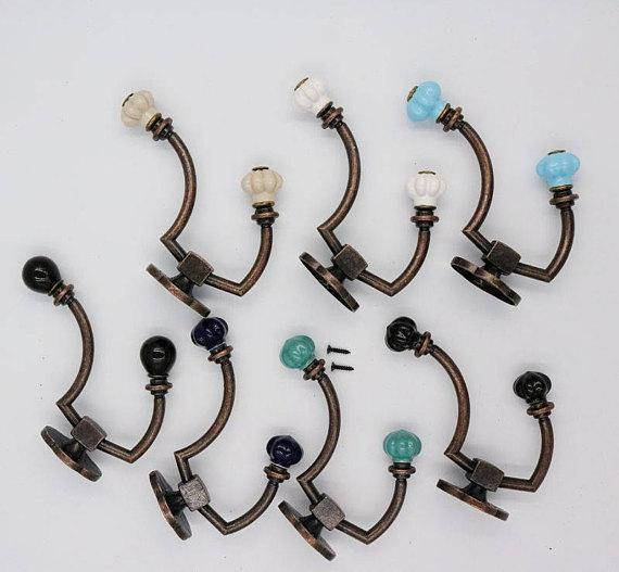 Ganchos de pared de cerámica de calabaza, ganchos decorativos, ganchos de pared, ganchos de abrigo Retro antiguos, ganchos de perchero, muebles de Metal