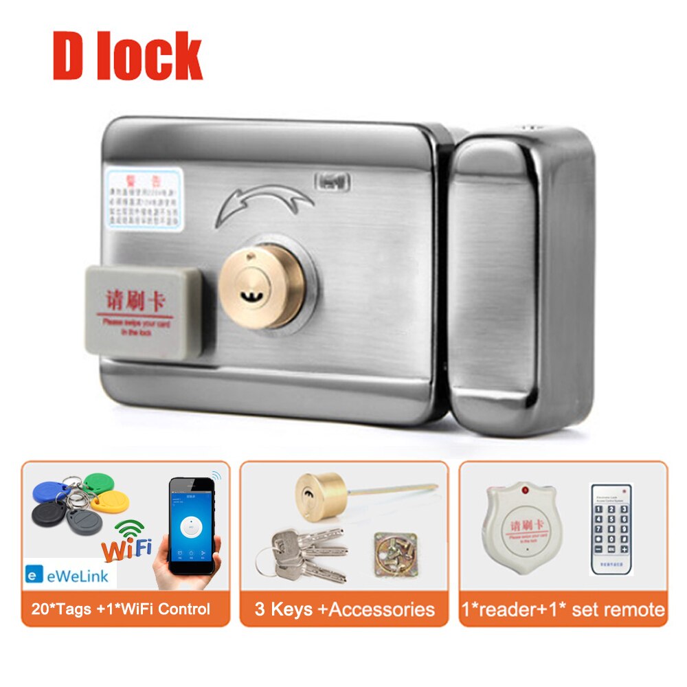 DC12V Electric RIM Lock for Metal Door Gate Electric Door Lock Opener 125KHZ RFID Card Lock Keyless Lock Electric Release: D 20Tag WiFi