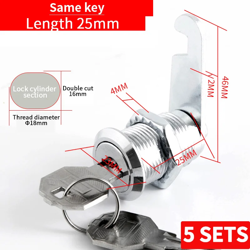 5 SETS File Cabinet Lock Iron Sheet Locker Cylinder Employee Cabinet Storage Cabinet Mailbox Universal Tongue Lock With 2 Keys: Pink